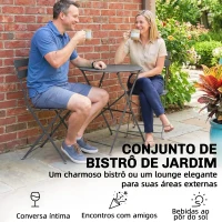 Outsunny Conjunto Bistrô de Jardim 3 peças Mesa e 2 Cadeiras Dobráveis em Ripas Dupla Proteção Antiferrugem Preto(m-6)