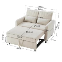 Divano pieghevole a due posti, rivestimento in cotone-lino, 114x77x82,5 cm, Beige(m-3)