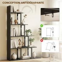 HOMCOM Étagère bibliothèque séparateur de pièce style industriel en escalier 5 étagères 102 x 30 x 160 cm coloris noir(m-6)