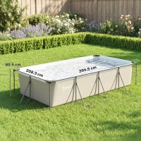 Outsunny Piscina Smontabile Tubolare 6075 L con Telaio Metallico, Toppa di Riparazione, senza Depuratrice, 394,5x208,3x80,5 cm, Grigio(m-3)