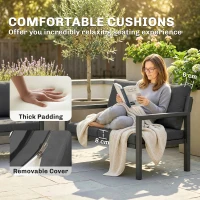 Outsunny 4 Seater Rattan Garden Furniture Set with 2 Armchairs, Loveseat, Coffee Table, Garden Sofa Set with Cushions, Dark Grey(m-6)