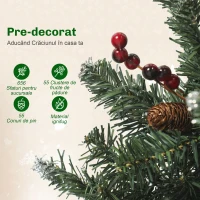 HOMCOM Brad de Crăciun Iluminat cu 300 de Lumini LED, 55 Conuri și 55 Ciorchini de Fructe de Pădure, Ø75x210 cm, Verde și Argintiu(m-6)