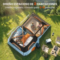 Outsunny Tienda de Campaña Familiar Tipo Túnel para 4 Personas con 2 Habitaciones Puertas Tragaluces Impermeable Fácil Montaje(m-4)