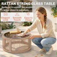 Outsunny Zestaw Mebli Ogrodowych 4-częściowy Zestaw Rattanowy z Sofą Dwuosobową, 2 Fotelami, Stolik ze Szkłem, Szerokie i Głębokie Siedziska, Grube Poduszki(m-7)