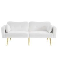 Divano letto 2 posti con superficie effetto lana d'agnello e piedi dorati, 175x79x82 cm, Bianco(m-2)