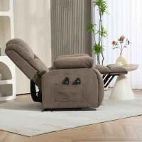 HOMCOM Riser Recliner Armchair with 8 Vibration Massage and Lumbar Heater, Wide Seat, USB Port, Light Brown(m-13)
