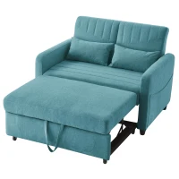 Divano pieghevole a due posti, rivestimento in cotone e lino, 114x77x82,5 cm, Blu-verde(m-2)