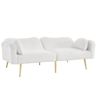 Divano letto 2 posti con superficie effetto lana d'agnello e piedi dorati, 175x79x82 cm, Bianco(m-6)