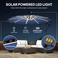Outsunny 3 m Garden Cantilever Parasol with LED Solar Light, Round Overhanging Umbrella with 360° Rotation, Cover, Navy Blue(m-4)