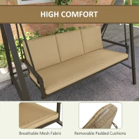 Outsunny Huśtawka Ogrodowa Typu Hollywood z Regulowanym Daszkiem, 200 cm x 125 cm x 175 cm, Beżowa + Brązowa(m-5)