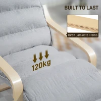 HOMCOM Birch Wood Lounge Chair, Upholstered Recliner Lounge Seat with Adjustable Footrest, Modern Armchair for Living Room, Bedroom, Balcony, Office, Light Grey(m-7)