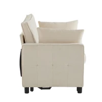 Divano letto a due posti con funzione letto, estraibile, schienale regolabile, rivestimento in chenille, 142x79x85 cm, Beige(m-7)