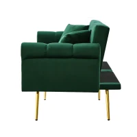 Divano letto 2 posti, rivestimento in velluto, piedi dorati, 173x75x70 cm, Verde(m-9)