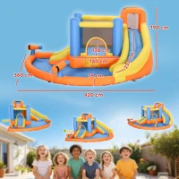 AIYAPLAY 5 in 1 Bouncy Castle for Children, Inflatable Bounce House with Dual Slides, Pool, Climbing Wall, Water Cannons, Blower(m-3)