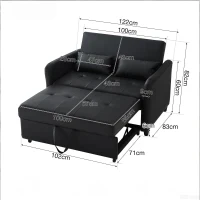 Divano letto estraibile, rivestimento in PU idrorepellente, 122x83x82 cm, Nero anticato(m-3)