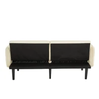 Divano-letto 2-in-1, schienali regolabili, rivestimento in velluto, gambe in legno, 176x78x76 cm, Beige(m-8)