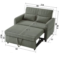 Divano pieghevole a due posti, rivestimento in cotone-lino, 114x77x82,5 cm, Verde militare(m-3)