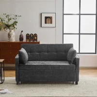 Divano letto a due posti con funzione letto, estraibile, schienale regolabile, rivestimento in chenille, 142x79x85 cm, Nero anticato(m-1)