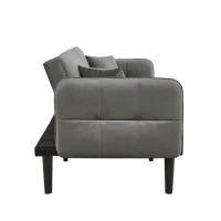 Divano-letto 2-in-1, schienali regolabili, rivestimento in velluto, gambe in legno, 176x78x76 cm, Grigio(m-8)