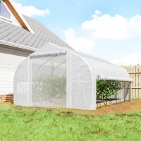 Outsunny Estufa Tipo Túnel 395x300x200 cm com Porta de Malha e 8 Janelas Estufa de Jardim com Cobertura de PE Branco(m-2)