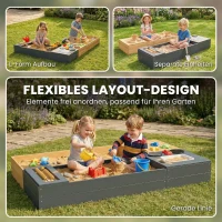 AIYAPLAY Sandkasten 2-teilig 150x90cm Holz Sandkiste mit Sitzbank Stauraum Herd herausnehmbarem Waschbecken Abakusperlen Gelb(m-5)