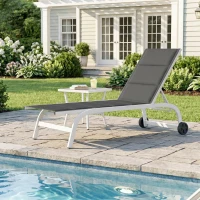 Outsunny Lettino Prendisole da Giardino con Ruote, in Texteline con Telaio in Alluminio, Grigio Scuro e Bianco(m-2)