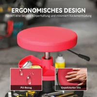 HOMCOM Werkstatthocker mit Rollen Tabletts höhenverstellbar 40-51cm Rollhocker bis 135 kg belastbar Rot(m-6)
