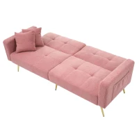 Divano letto con funzione letto, schienale regolabile, gambe dorate, rivestimento in sherpa, 175x64x72 cm, Rosa(m-7)
