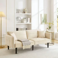 Divano-letto 2-in-1, schienali regolabili, rivestimento in velluto, gambe in legno, 176x78x76 cm, Beige(m-4)