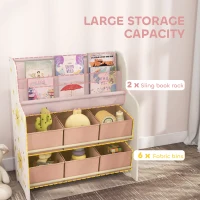 AIYAPLAY Kids Storage Unit, Toy Organiser with 6 Fabric Drawers and 2-Tier Sling Book Rack for Bedroom, Playroom, Nursery, Pink(m-4)