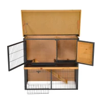 Pawhut Cusca Iepuri Exterior – Lemn & Metal, Cu Rampa & Spatiu Deschis(m-20)