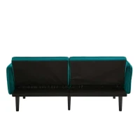 Divano-letto 2-in-1, schienali regolabili, rivestimento in velluto, gambe in legno, 176x78x76 cm, Blu-verde(m-8)