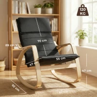 HOMCOM Lounge Chair, Comfortable Relax Rocking Chair with Headrest, 67W x 92D x 89H cm, Black(m-3)