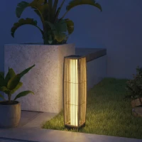 Outsunny Lanterne Solaire Extérieure en résine tressée lampadaire sans fil rechargeable  capteur de lumière 19 x 19 x 68 cm sable(m-10)