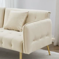 Divano-letto 2 posti, rivestimento in velluto, piedi dorati, 178x82x70 cm, Beige(m-11)
