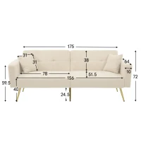 Divano letto con funzione letto, schienale regolabile, gambe dorate, rivestimento in sherpa, 175x64x72 cm, Beige(m-3)
