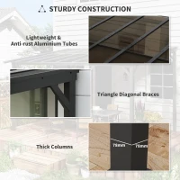 Outsunny Wiata Tarasowa ok. 3 x 4,3 m, Wolnostojący Dach Tarasowy ze Skośnym Poliwęglanowym Dachem, Montaż Przyścienny, Ciemnoszary(m-7)