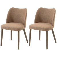 HOMCOM Dining Chairs Set of 2, Linen Upholstered Kitchen Chairs with Padded Seat, Curved Backrest, Rubberwood Legs, Brown(m-11)