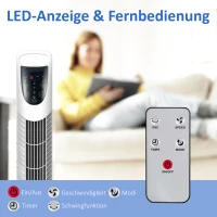 HOMCOM Torenventilator, 3 modi, stille werking, timer, afstandsbediening, 18x78,5cm, Wit(m-6)