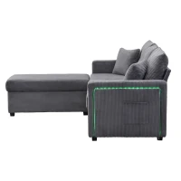 Divano a L con LED, rivestimento in velluto a coste, ottomana, 184x84,5x85,5 cm, Grigio(m-7)