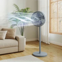 HOMCOM 40 cm Standing Fan, Cooling Floor Fan with 80° Oscillating, Adjustable Tilt and Height, 4 Speed, Remote Control, Grey(m-2)