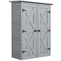 Outsunny Abrigo de Jardim de Madeira 115x53x156 cm Armário Exterior para Ferramentas com Portas Duplas Cinza(m-1)