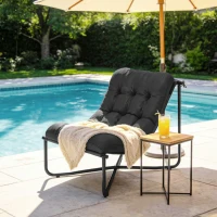 Outsunny Fotel Wypoczynkowy Ogrodowy Ergonomiczny z Przyjazną dla Skóry Poduszką Szerokim Siedziskiem Stalową Konstrukcją Ciemnoszary(m-9)