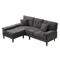 Divano angolare a L in chenille, pouf mobile, cuscini inclusi, 195x149x86 cm, Grigio(m-6)