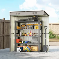 Outsunny Abrigo de Jardim em Metal Encostável 2 Grades de Ventilação Telhado Inclinado Anti-UV 163x90x179cm Cinza Claro(m-4)