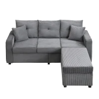 Divano a L con LED, rivestimento in velluto a coste, ottomana, 184x84,5x85,5 cm, Grigio(m-2)