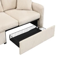 Divano angolare a U, con vano contenitore, pouf incluso, rivestimento in chenille, 188x186x86 cm, Beige(m-10)