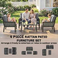 Outsunny 4 Seater Rattan Garden Furniture Set with 2 Armchairs, Loveseat, Coffee Table, Garden Sofa Set with Cushions, Dark Grey(m-8)