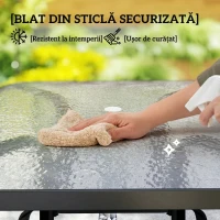 Outsunny Masă de grădină pătrată pentru 4 persoane cu blat din sticlă și orificiu pentru umbrelă Ø54 mm, negru(m-6)