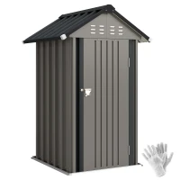 Outsunny Depozit metalic pentru unelte 1,17 m², magazie cu acoperiș în două ape, ventilație, lacăt și mănuși, 122 x 121 x 192 cm(m-11)